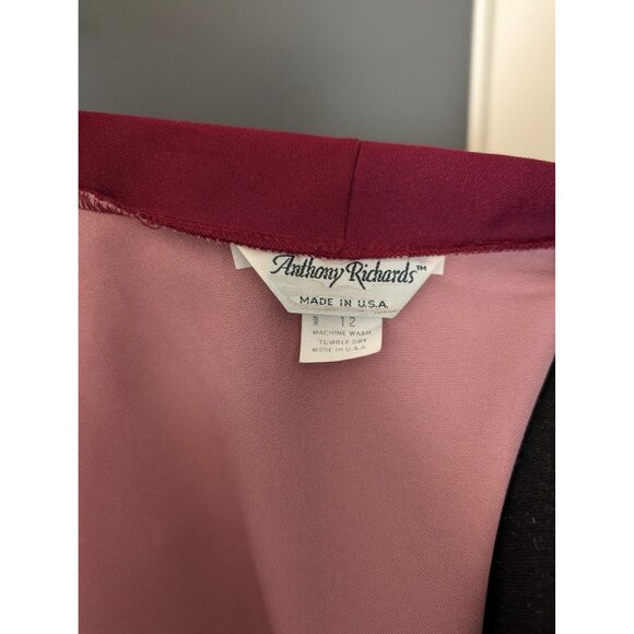 Vintage Anthony Richards Open Front Pink Blazer with Burgundy Trim Size 12 - Picture 5 of 11